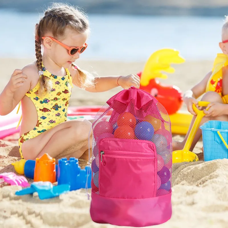 

Beach Toy Mesh Collapsible Beach Bag Beach Storage Pouch Tote Bag Travel Toy Organizer Sundries Net Drawstring Storage Backpack