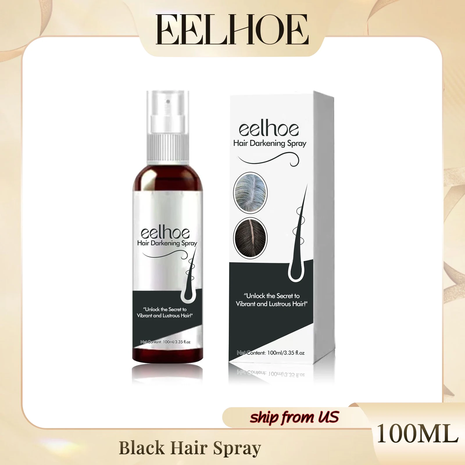 Black Hair Spray Penetrates Nourish Hair Natural Black Cover White Soft Shine Moisturizing Conditioner Spray