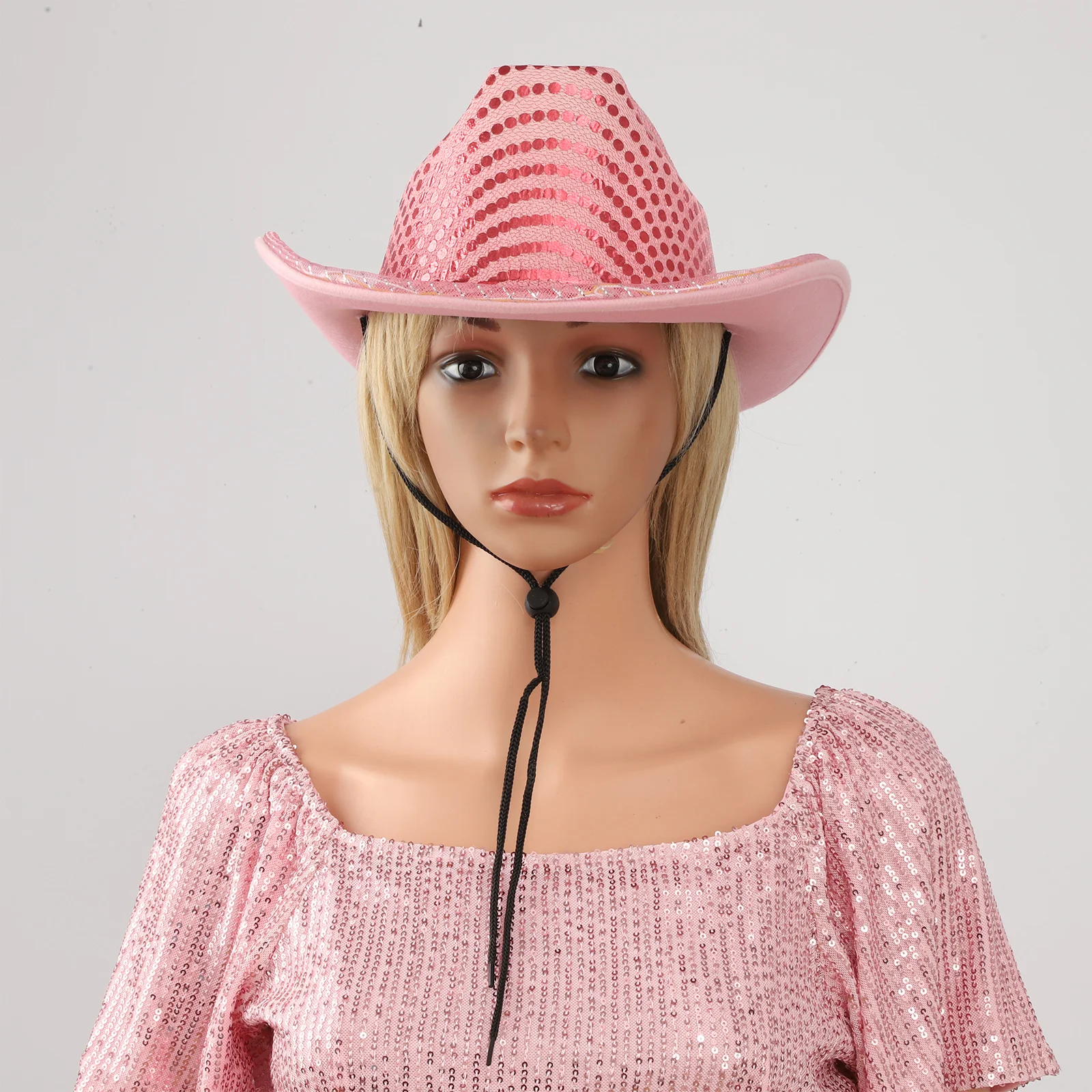 Mens LED Light Up Western Cowboy Hat Adjustable Drawstring Shiny Sequin Flashing Lights Sun Hat Cowboy Halloween Party