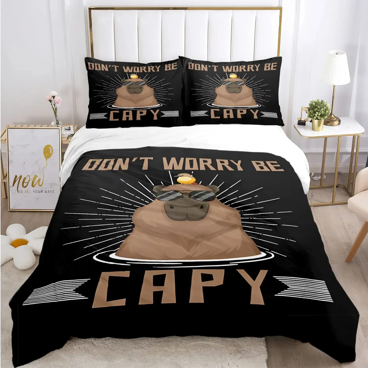 Funny Capybara Anime Duvet Cover Kawaii Animals Bedding Set Soft Quilt Cover Full Size for Boy Teens Bedroom Decoration