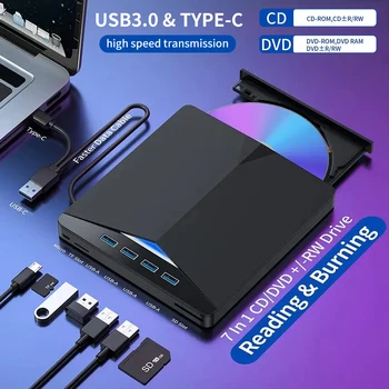 7-in-1 USB 3.0 Type C TF SD External CD DVD RW Optical Drives DVD Burner Recorder Reader Player Tray Type for PC Laptop Notebook 1