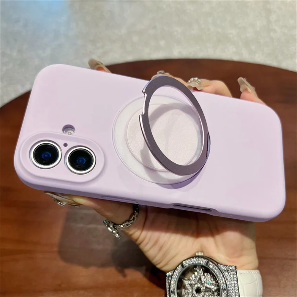 Luxurious Liquid Silicone Magnetic Stand Holder Phone Case with Metal Fold Bracket and Matte Frosted Finish