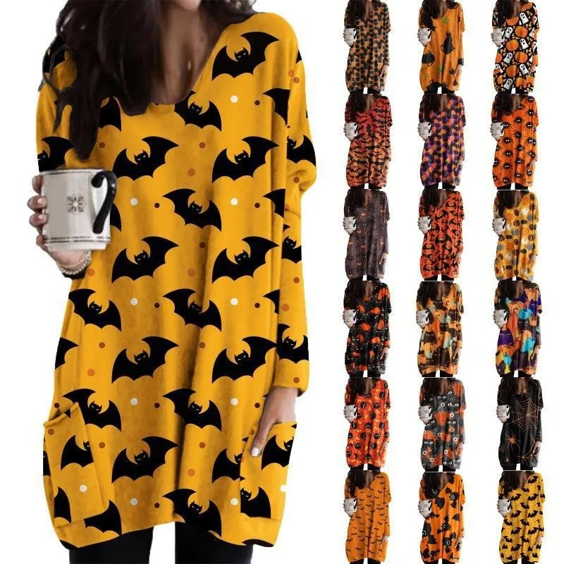 

Cosplayer Halloween Dress Long Sleeve Bat Pajamas Loose Ghost Cosplay Costume Funny Pattern Day of The Dead Adult Clothing