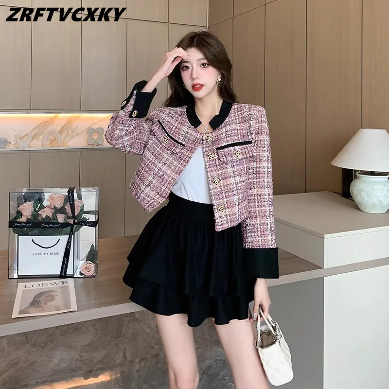 

Luxury Tweed Jacket Coat Women Korean Fashion Sweet Woolen Short Coats Female Fall Winter Vintage Elegant Outwear Tops