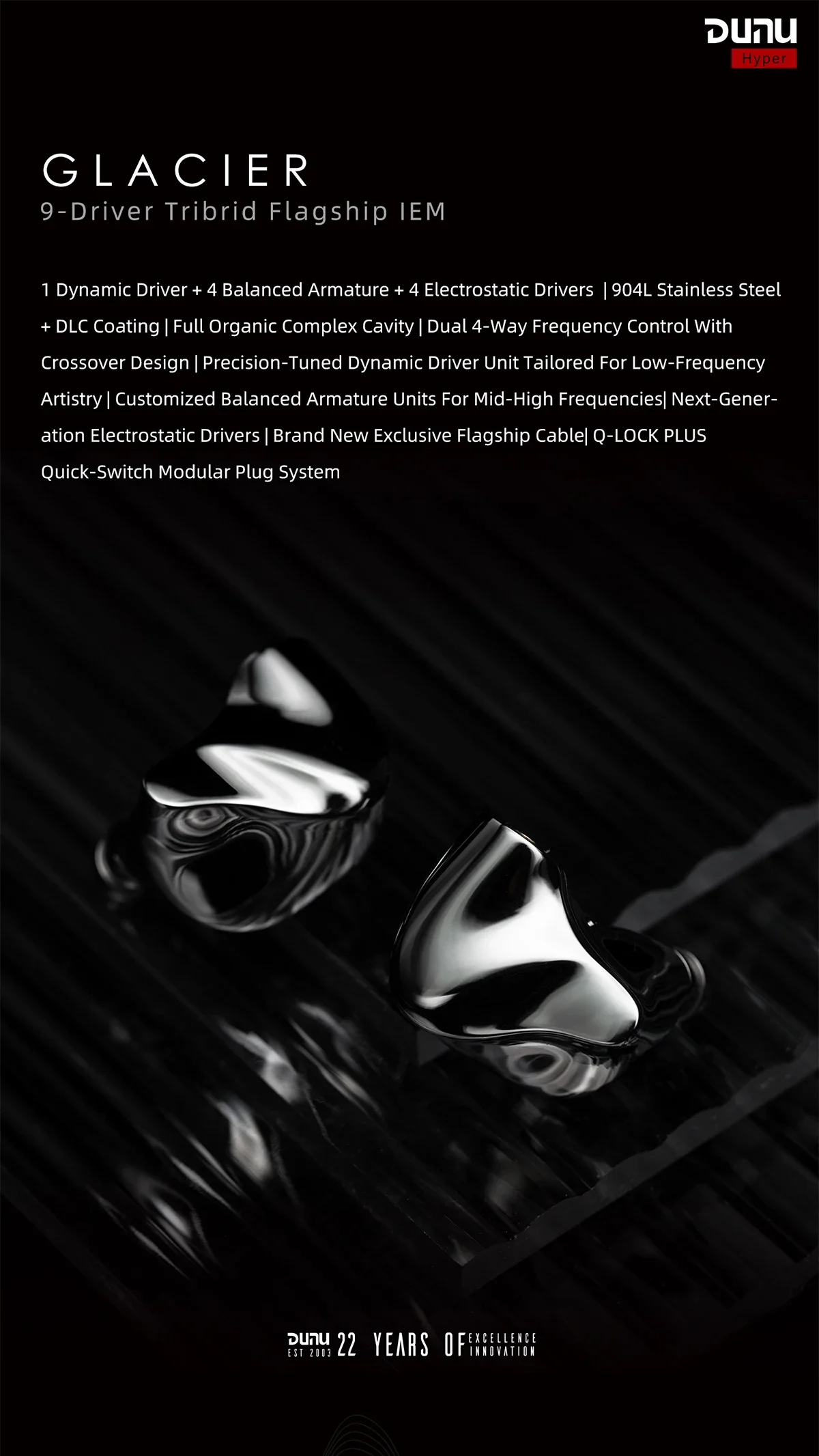 DUNU GLACIER Flagship IEMs 1DD+4BA+4EST 9 Hybrid Drivers In-Ear Earphones Detachable Cable with 3.5mm 4.4mm plug Wired Earbuds 6