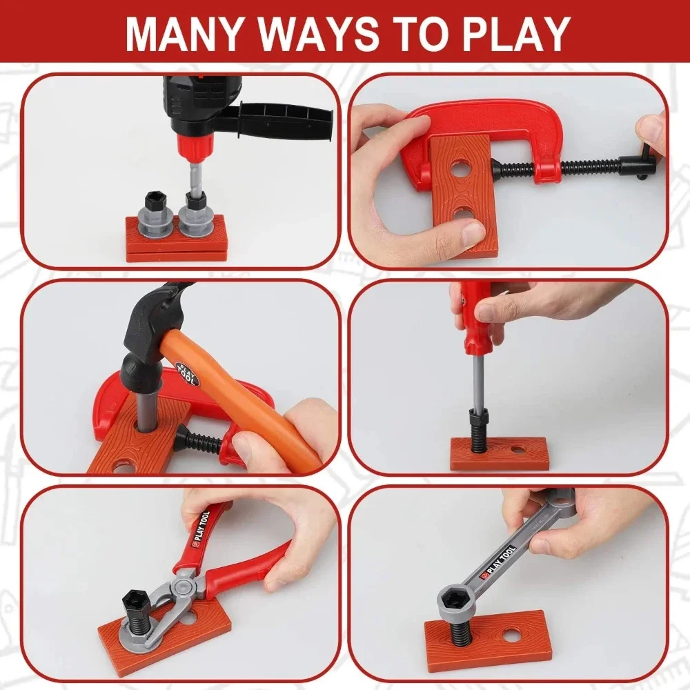 Children's Tool Set with Electric Toy Drill Kids Power Construction Toy Pretend Play Tools Kit for Toddler Boys Girls Child