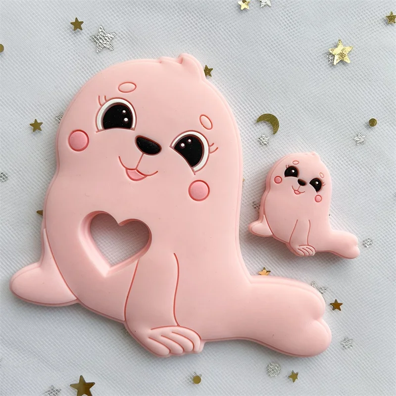 1/10pcs 귀여운 바다 사자 실리콘 구슬 식품 학년 Teether  동물 BPA 무료  젖니가 남 장난감 젖꼭지 체인 액세서리