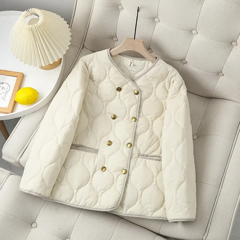 

Autumn Winter Women Clothes Plus Size Thin Parkas Casual Chic Quilted Jacket Curve Warm Double Breasted Cotton-Padded Coat Traf