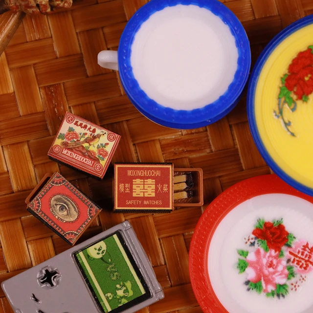 Doll House Miniature Kitchen Accessories Chinese Simulation Match Enamel Bowl Model Miniature Tableware Seasoning Pot 6