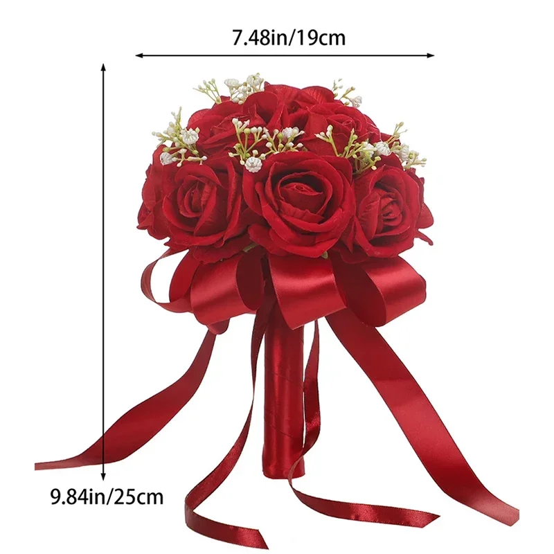 1pc Red Rose Wedding Bouquet Artificial Flowers Bride Bridesmaid Bouquets for Wedding Decoration Valentine's Day Gift