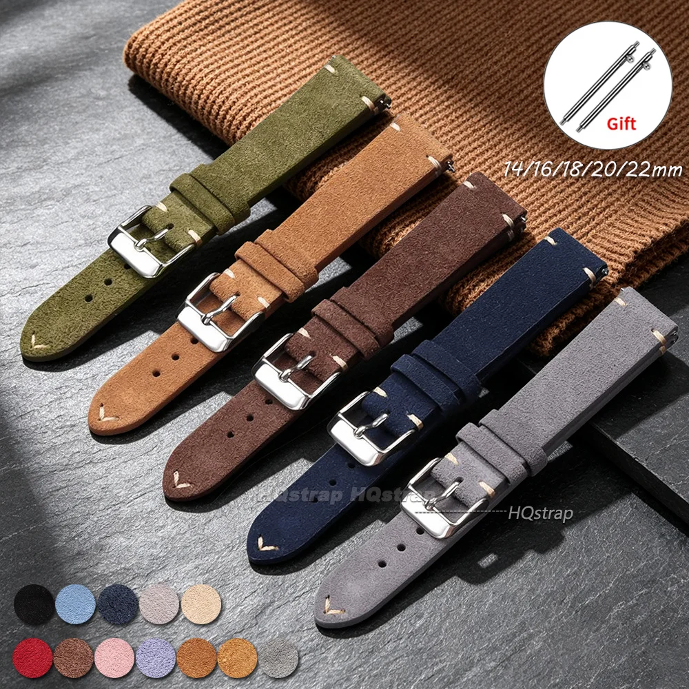 Classic Vintage Suede Leather Watch Strap in Calfskin