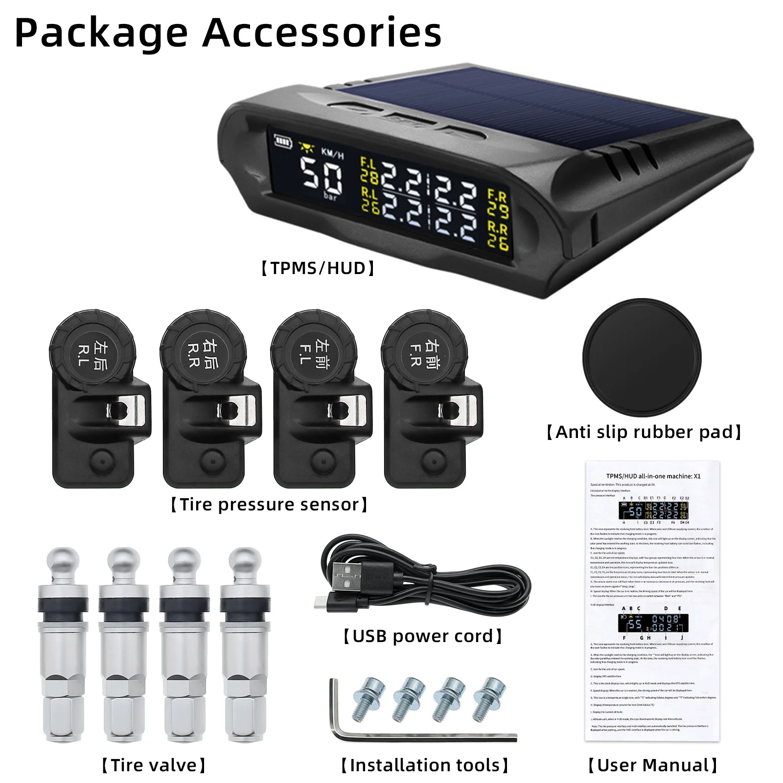 X1 Solar Charging Wireless GPS Speedometer TPMS Tyre Pressure Monitoring System Time Speed Temperature Altitude Car Gauge