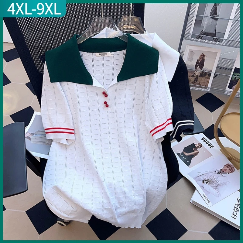 

Женская трикотажная рубашка, белая или черная свободная эластичная кофта с коротким рукавом, большие размеры 4XL 5XL 6XL 7XL 8XL 9XL, Новинка лета 2023