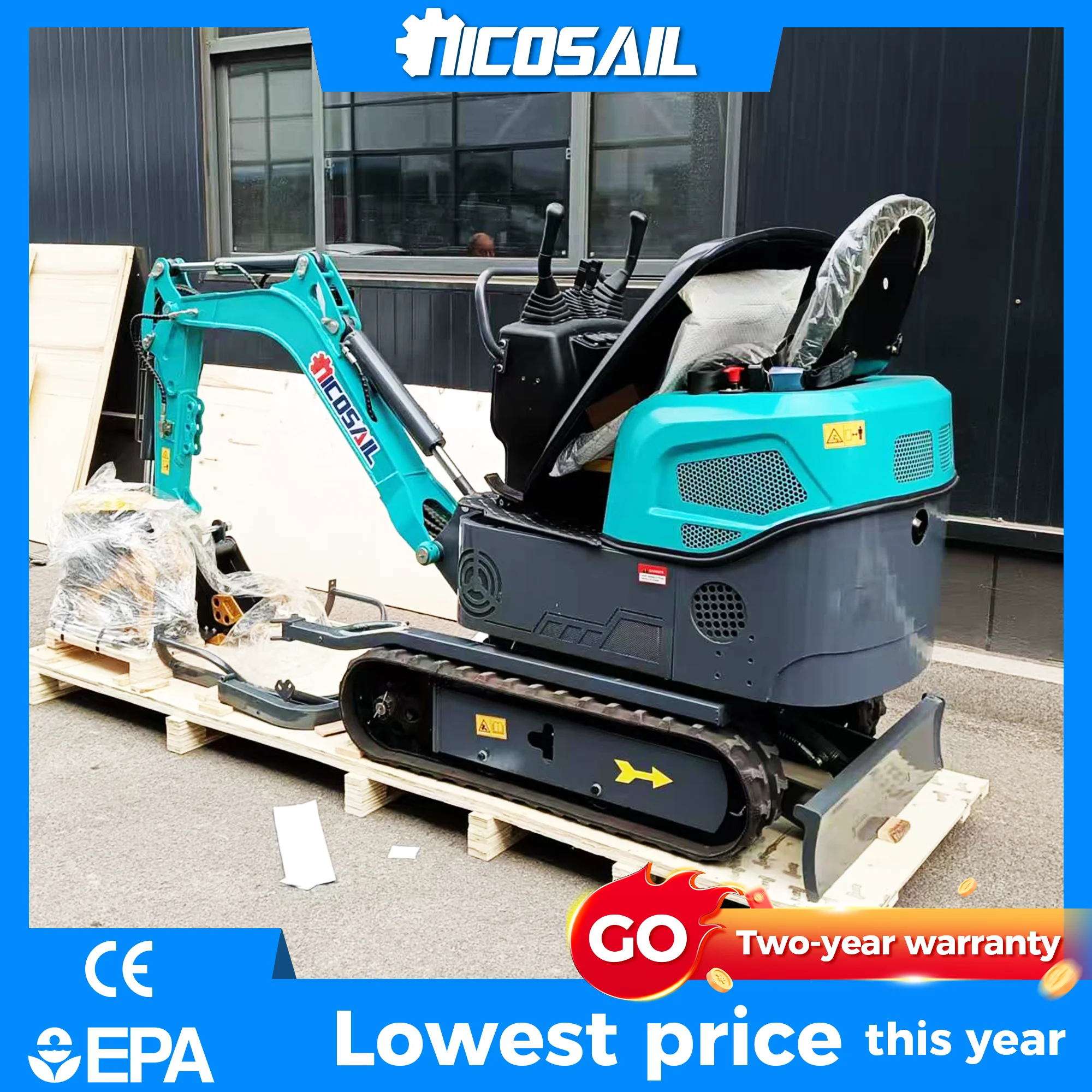 Nicosail Kostenloser Versand Mini-Bagger 1,2 Tonnen 1 Tonne EPA-Motor Bagger Kleine Baggermaschinen Preise Raupenbagger Mini-Digger