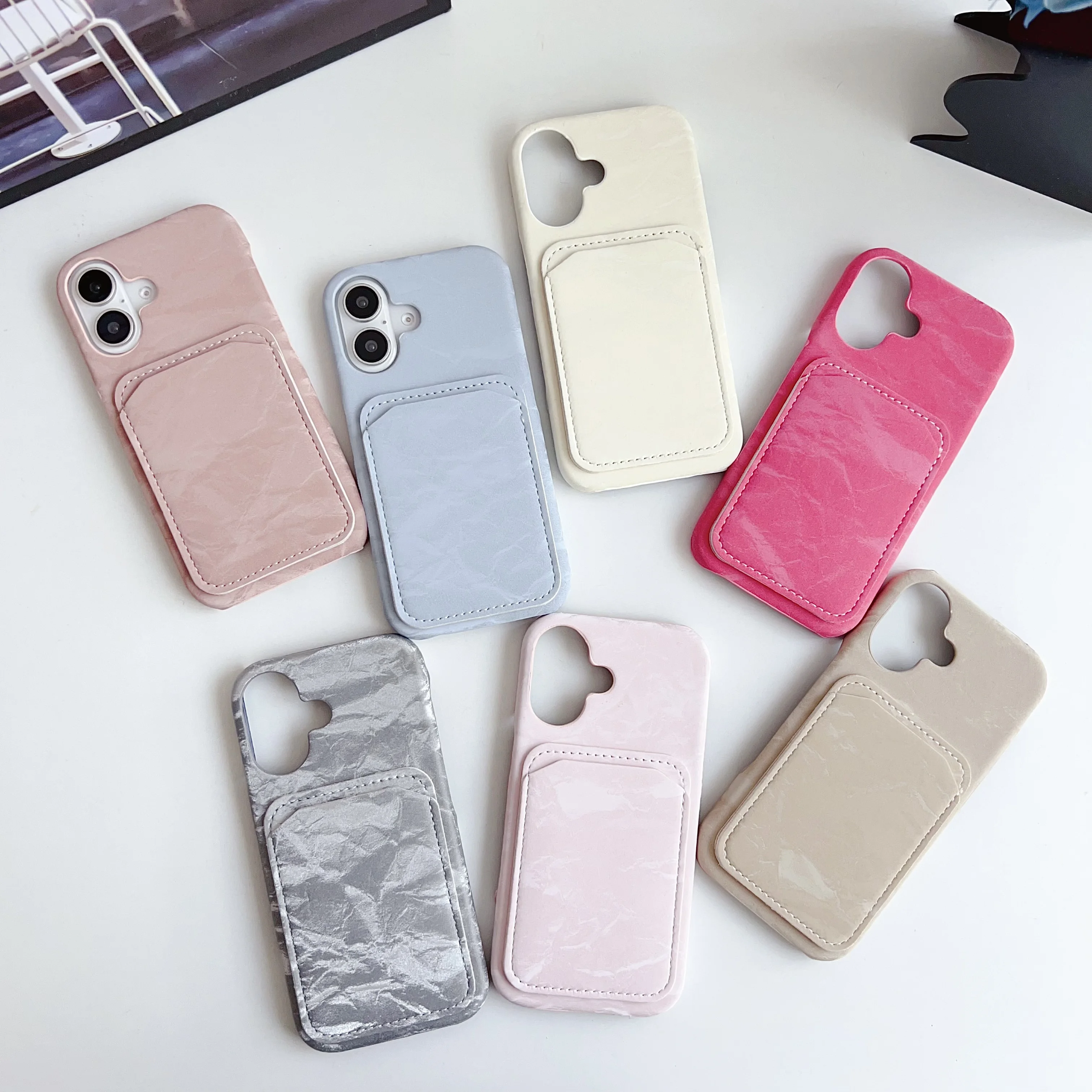 Luxurious Korean Satin Silk Texture Card Holder Wallet Phone Case - Smooth Shockproof Hard Back Cover