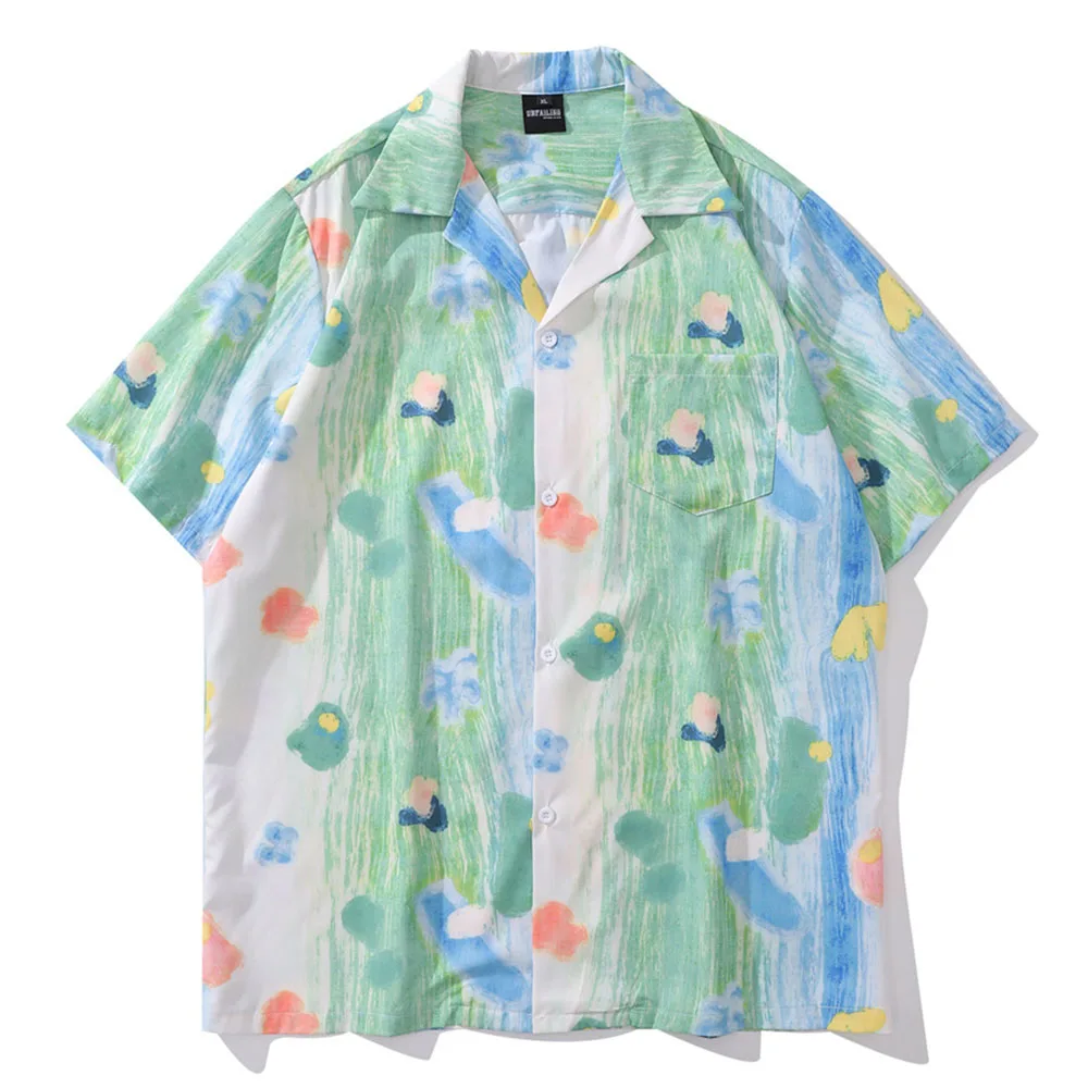 

Рубашка мужская с воротником-стойкой, винтажная Повседневная пляжная сорочка с коротким рукавом, с принтом в виде Куба