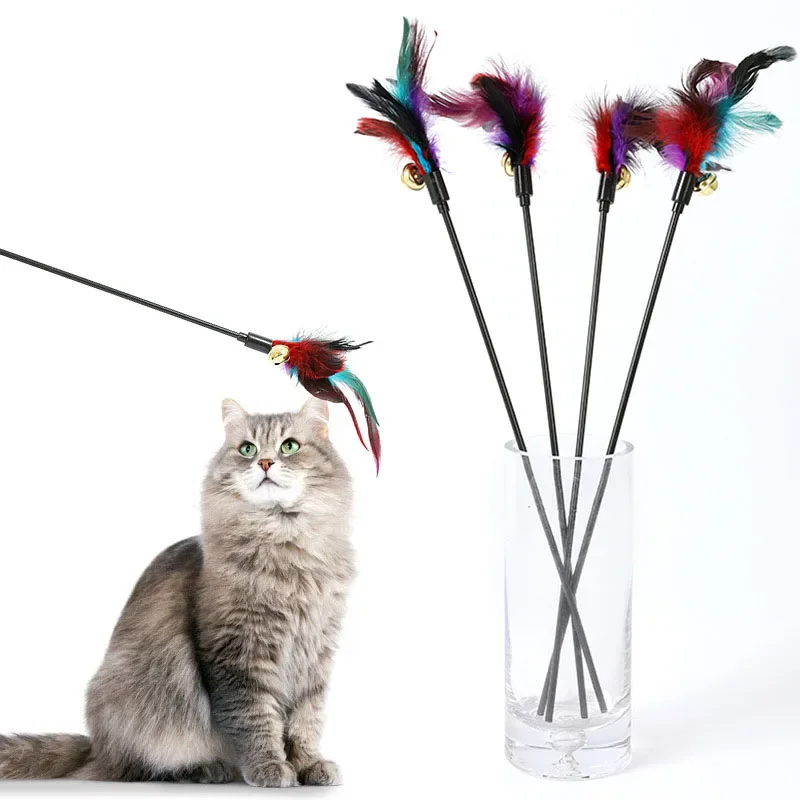 

Funny Kitten Cat Teaser Interactive Toys Rod with Bell Feather Toys for Pet Cat Stick Wire Chaser Wand Toy Cat Accessories Goats