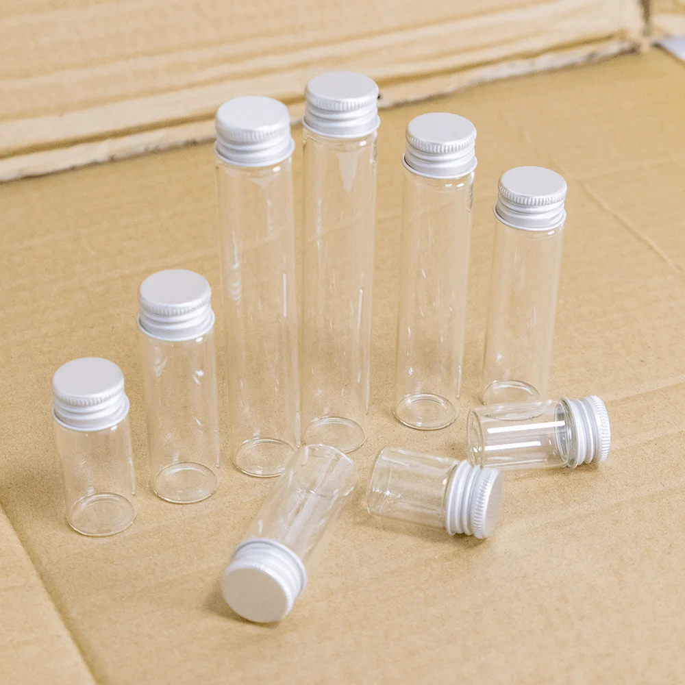 5ml 8ml 10ml 12ml 20ml 25ml 30ml Tiny Transparent Glass Bottles with Silver Aluminium Screw Cap Cute Jar Vials DIY Craft 100pcs 6