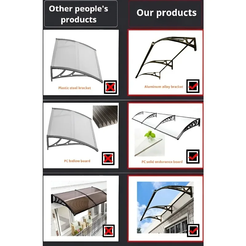 Door Window Awning outdoor awnings Big Size PC Board Cover Outdoor Patio Canopy Sun Shelter Window Eaves Rain Cover Awning Aluminum Pergola