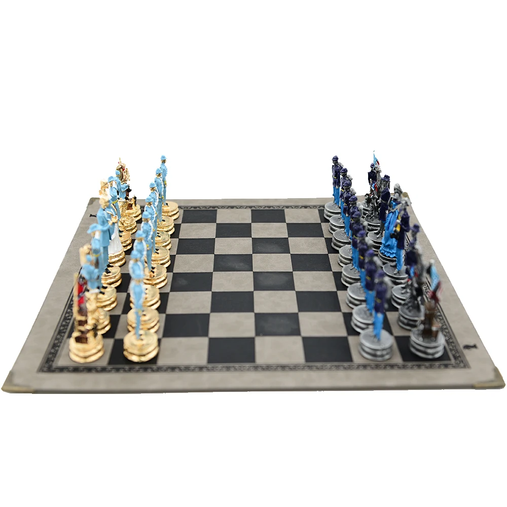Metal Painted Chess Desktop Intelligent Game War Themed Toys Luxury Knight Hand Painted Checkers Card Gift Series Characters - Image 4
