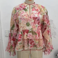 Women New Fashion Summer Casual Chic Women Blouse V-Neck Tiered Long Sleeve Loose Shirts Vintage Style Tops 3130359 - Image 6