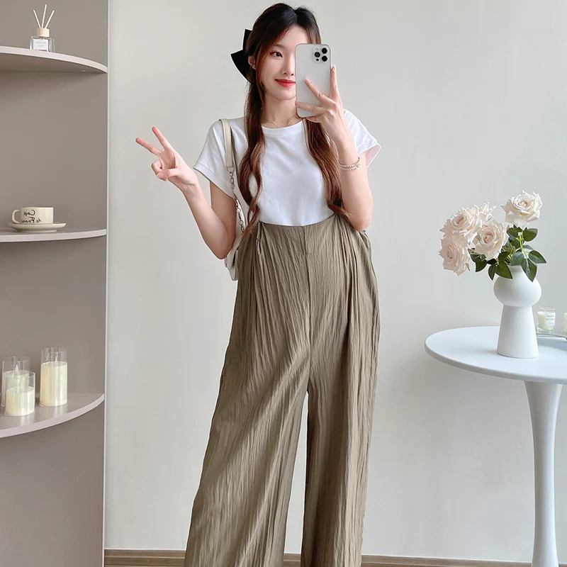 U74365# 2 Pcs Maternity Wide Leg One-piece Uniform Suits Summer Maternity 2 Pcs Clothing Set