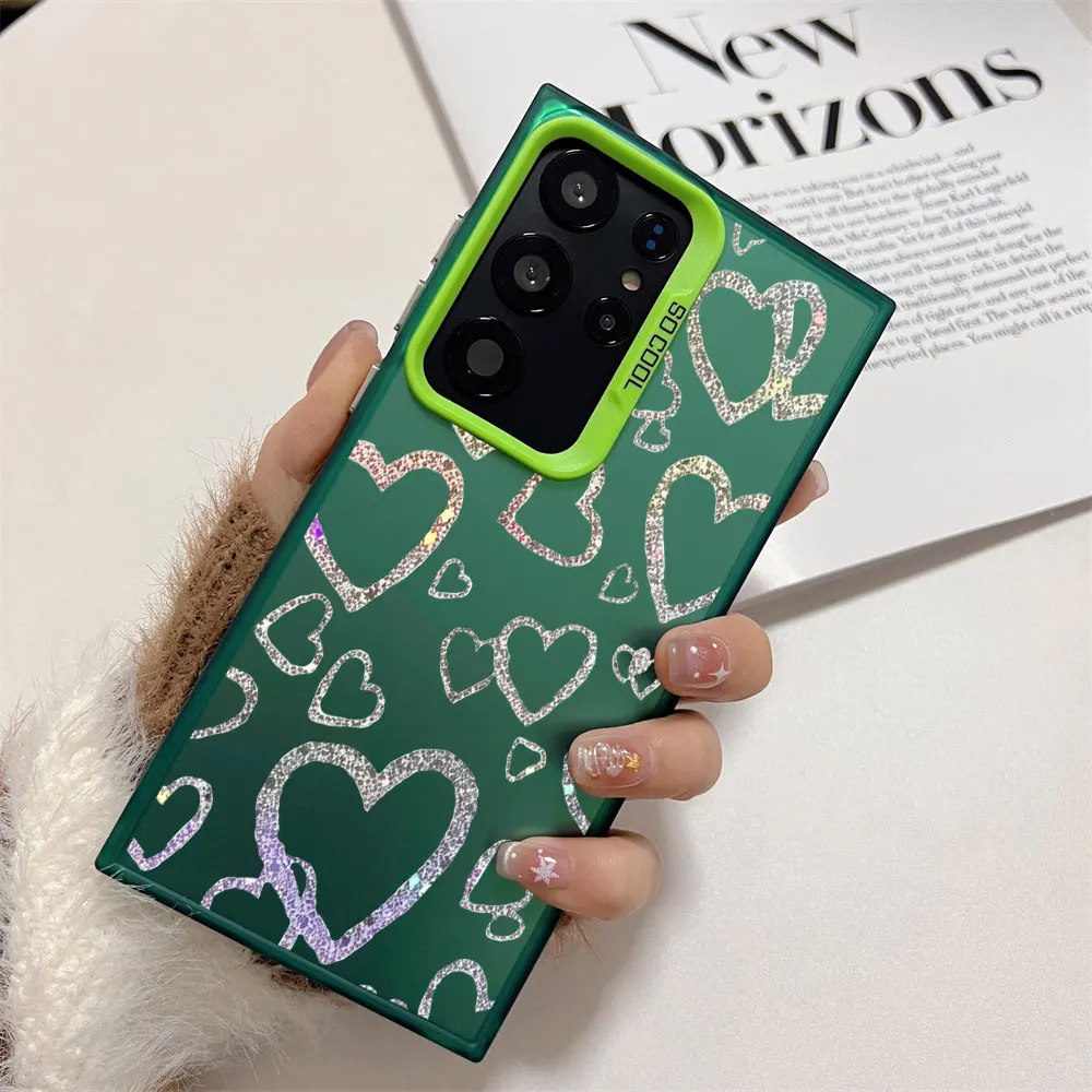Colorful Silver Glitter Heart Print Shockproof Phone Case