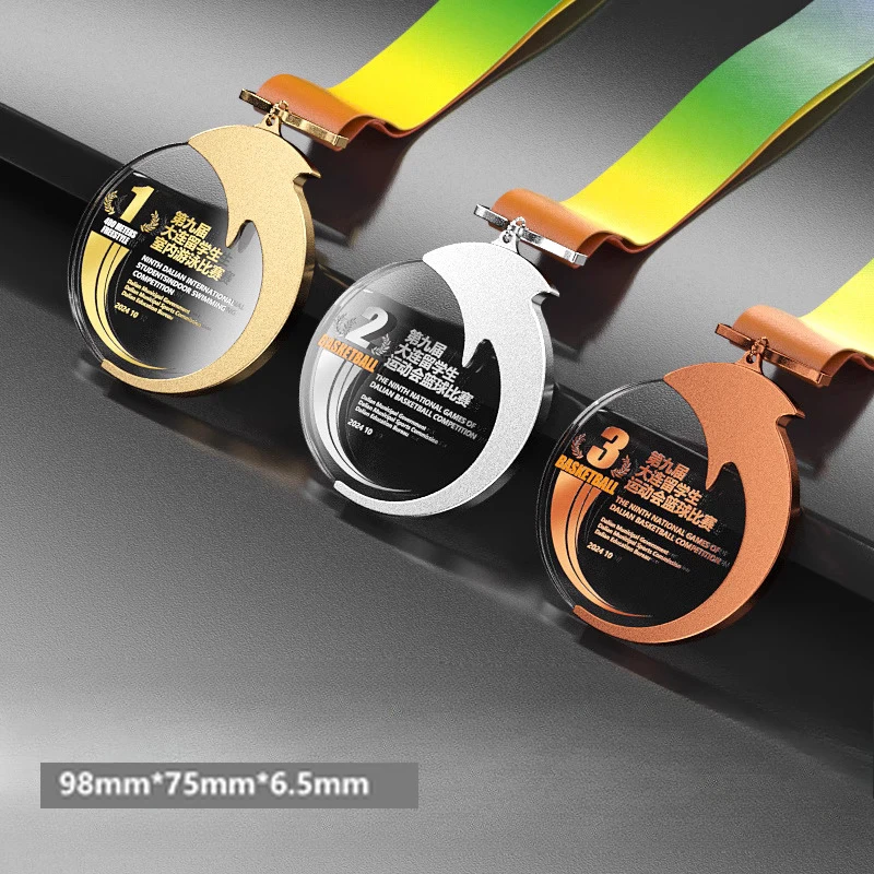 Customization Metal Crystal Medal, Gold, Silver, Copper, Student Competition Souvenirs Award, Hanging Around the Neck Decor, 1Pc