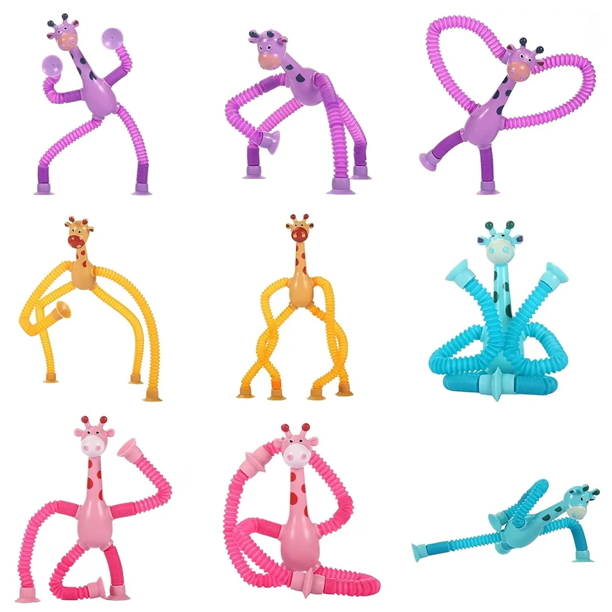 Fidget Toys 4PCS Telescopic Suction Cup Giraffe Toy Pop Tubes Shape Changing Tubes Sensory Toys Funny Gift for Kids Boys Girls
