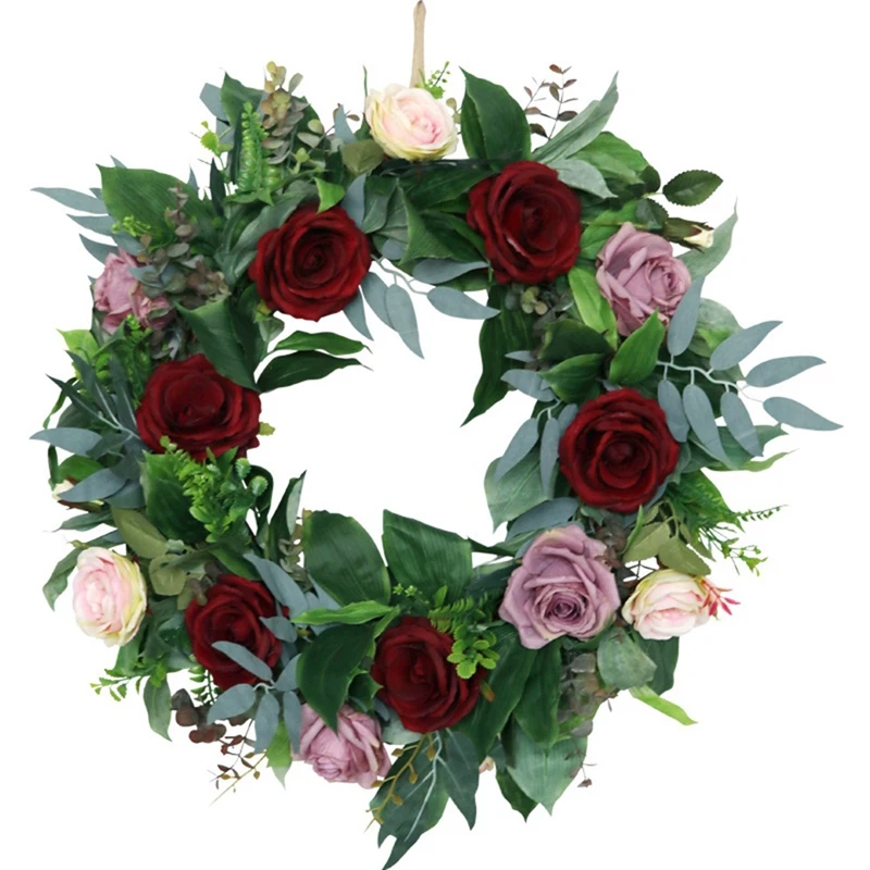 

Artificial Rose Flower Wreath Summer Wreath for Front Door Wall Window Idyllic Outdoor Wedding Party Home Decoration