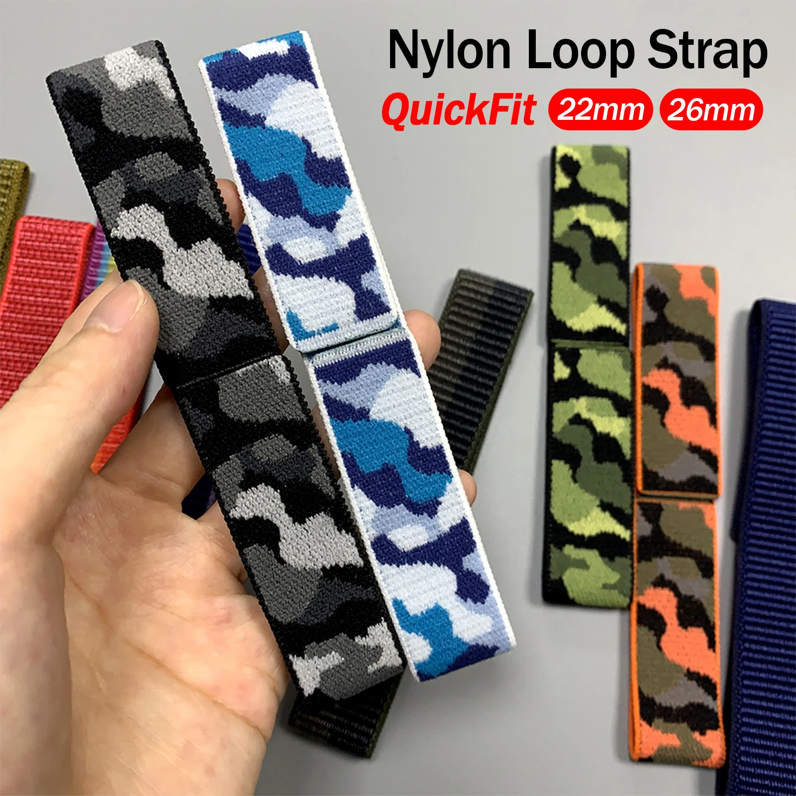 Premium Nylon Hook & Loop Sports QuickFit Watch Band Strap - 22/26mm