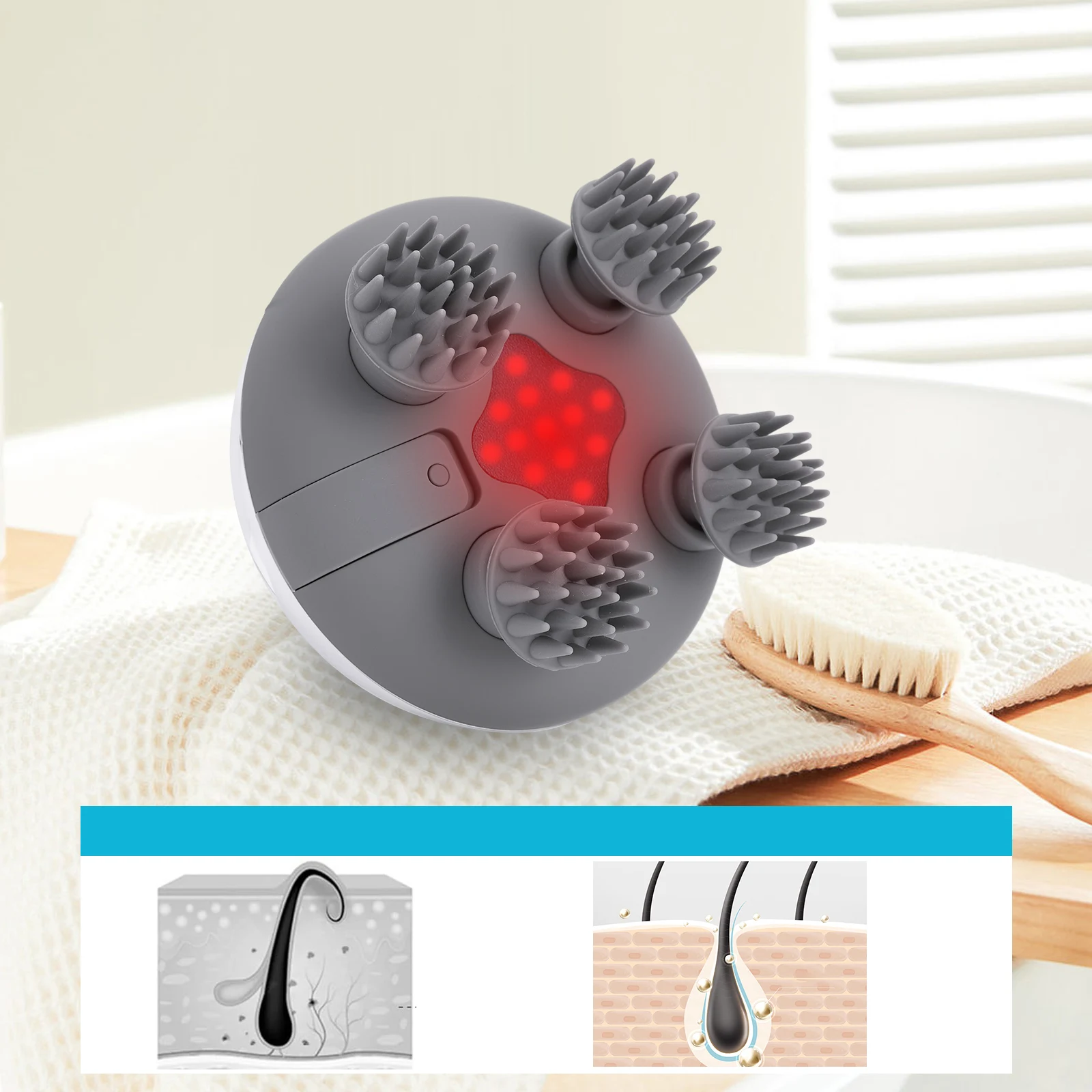 エルゴノミックフェイシャルマッサージ器 Electric Scalp Massager with 8 Silicone Massage Heads Scalp