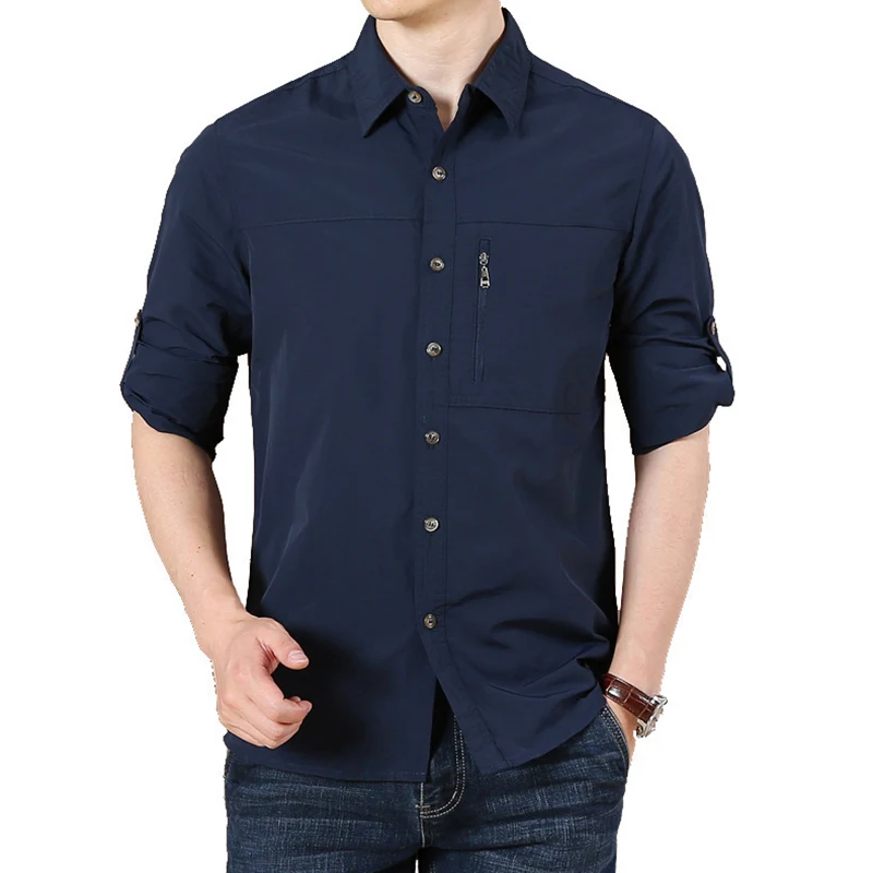 Mens Long-sleeved Hiking Shirts Summer Outdoor Tactical Multi-pocket Waterproof Quick-dry Fishing Camping Cargo Safari fishing shirts,mens long sleeve shirts