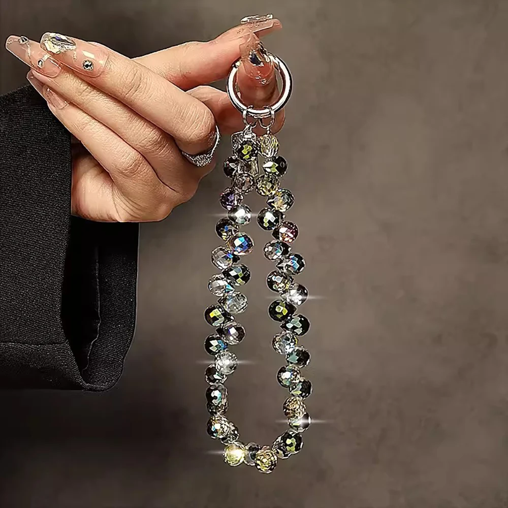 Crystal Rhinestone Beaded Wrist Strap Lanyard - Phone Charm Keychain Ornament Hang Rope