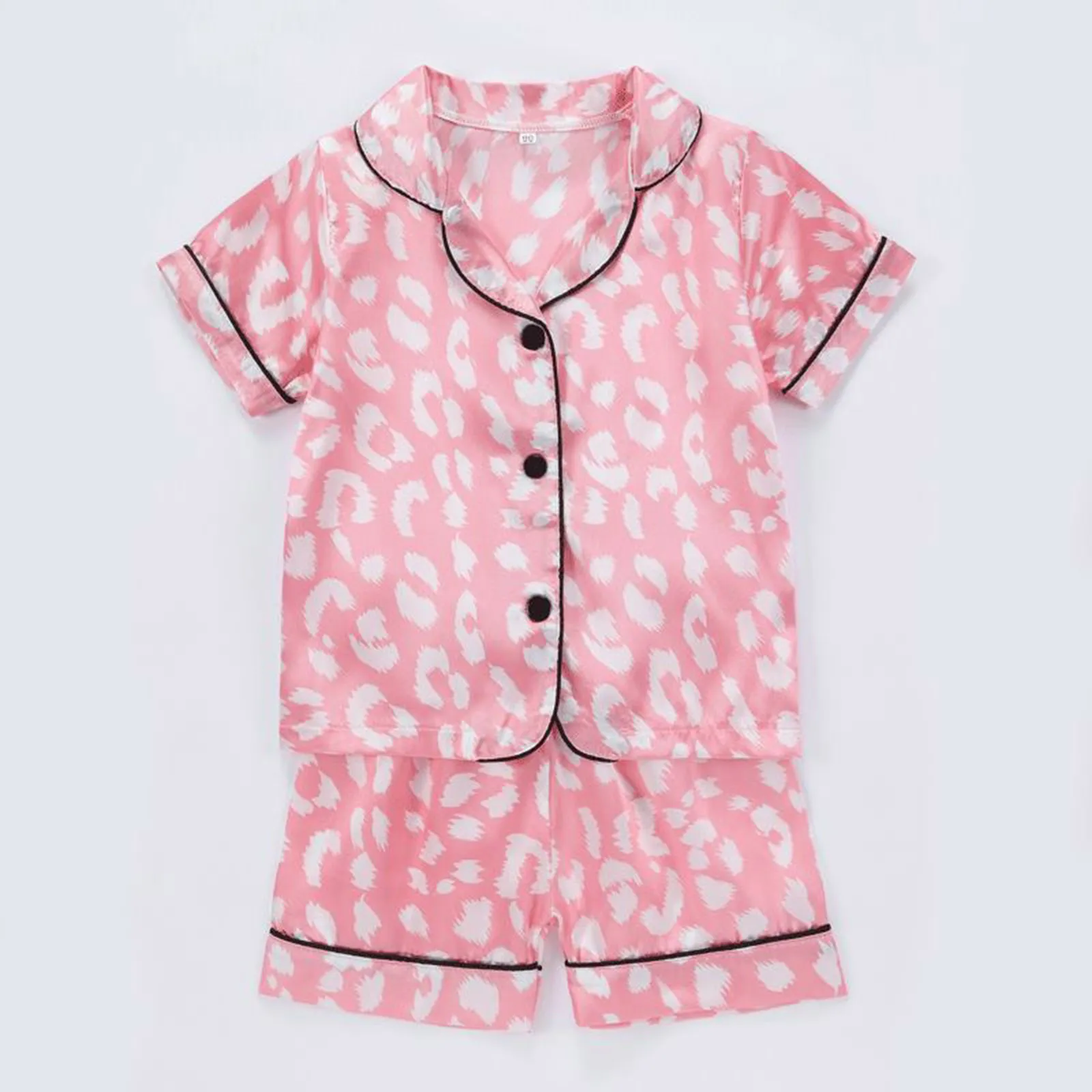 Kids Toddler Baby Girls Spring Summer Cartoon Print Short Sleeve Sleepwear Outfits Pajamas Clothes