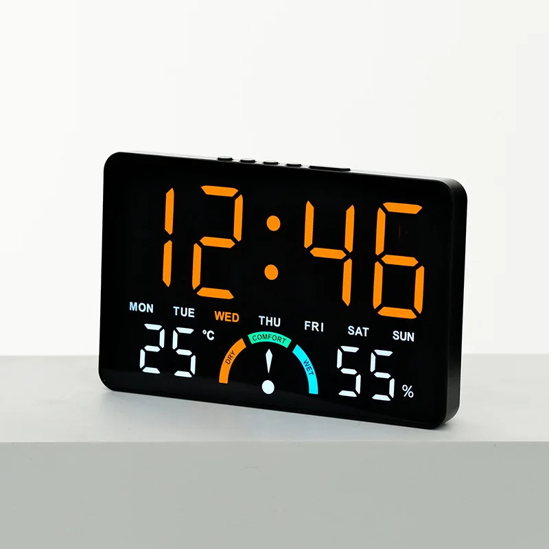 Digital Alarm Clock TEMP Humidity Week Comfort Level Dual Alarm Snooze Table Clock 12/24H Timer Auto Dimmable LED Wall Clock