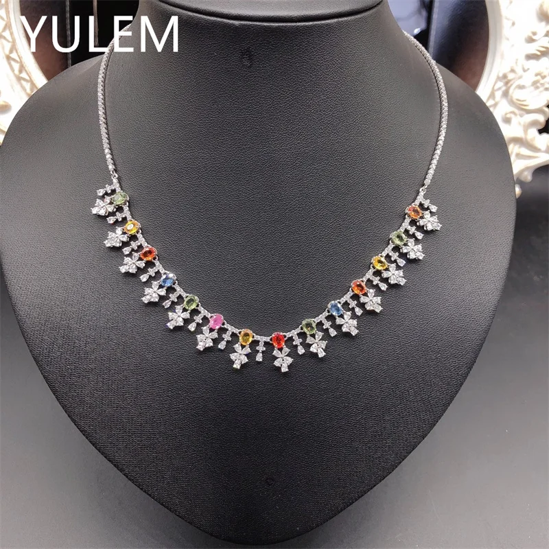 YULEM 100% 925 Sterling Silver Natural Sapphire Pendant Necklace Women's Wedding Engagement Jewelry Silver Necklace Luxury