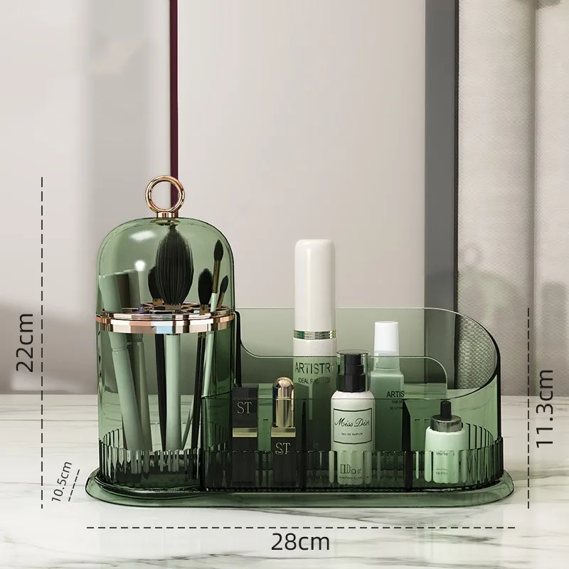 Makeup Brush Box  With Drawer 360° Rotating Cosmetic Organizer Holder Skincare Cotton Pads Swabs Lipstick Jewelry Storage Case 6