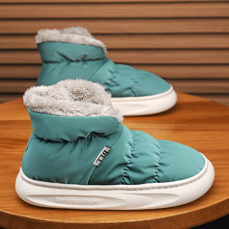 

Trendy Green Men Winter Boots Warm Fur Cotton Boots Children Short Boots Comfortable Slip-on Women Plush Slippers Bota Masculina