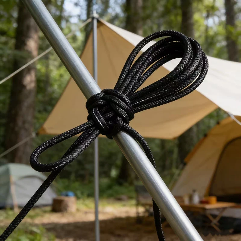 Durable Black Nylon Strap - Versatile Outdoor and Camping Utility Rope, 19 Meters