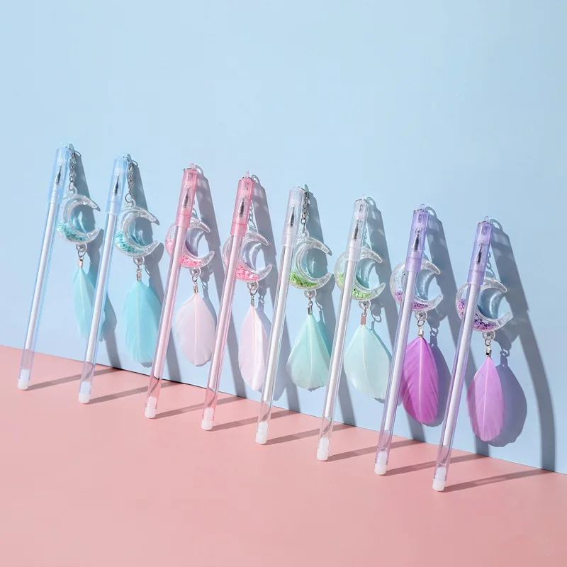 

24 PCs Creative Feather Moon Sequined Gel Pens Set 0.5 Mm Black Ink Student Learning School Office Supplies Exam Pens Wholesale