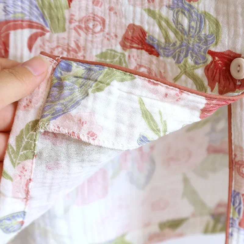 2024 New Spring and Autumn Women's Pajama Set 100% Cotton Printed Polo Collar Long Sleeve Two Piece Loose Floral Home Furnishing