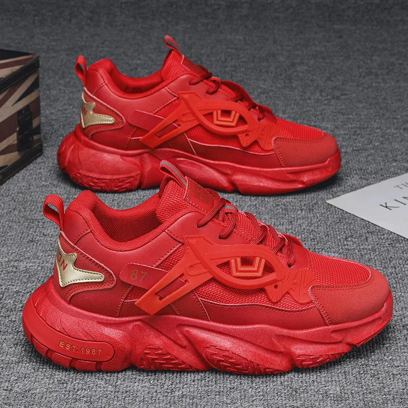 

Модные красные мужские повседневные кроссовки, сетчатые дышащие кроссовки на платформе, Мужская Уличная обувь в стиле хип-хоп, дизайнерские кроссовки, мужская обувь для бега