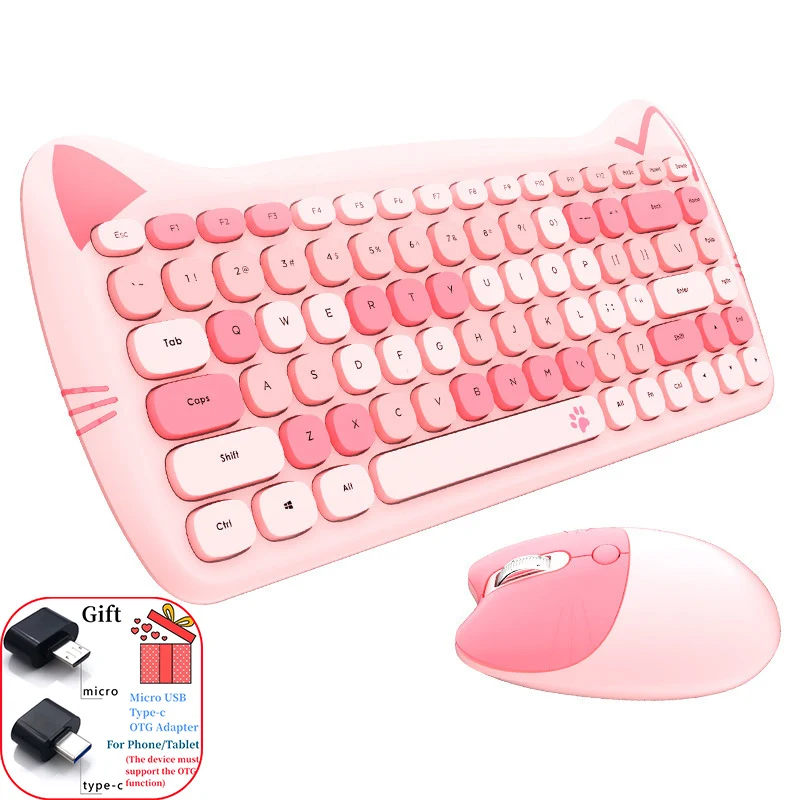 

MOFII Kawaii Cat 2.4G Wireless Keyboard and Mouse Set Cute Lipstick Punk Keyboards and Mice Combos for Laptop PC Home Office