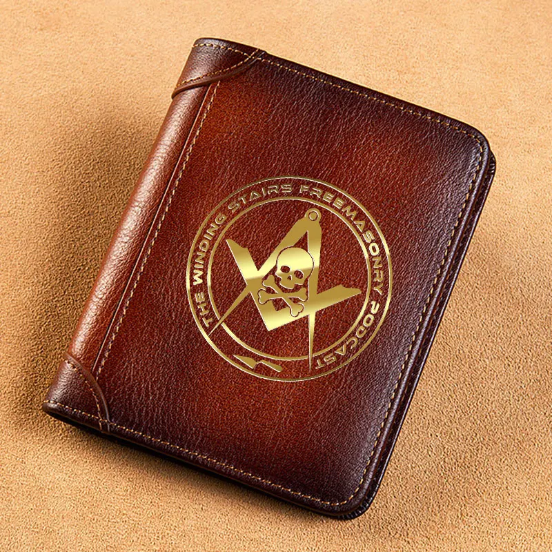 Vintage High Quality Genuine Leather Wallet The Winding Stairs Freemasonry Podcast Skull Printing Standard Short Purse BK3608