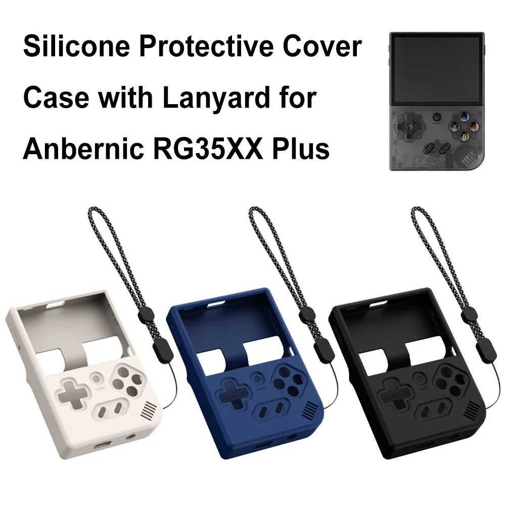 Silicone Protective Cover Shockproof Protective Sleeve Skin Soft Case Cover with Lanyard for Anbernic RG35XX/RG35XX Plus