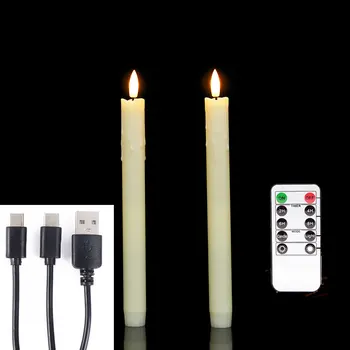 Paquet de 2 bougies coniques LED de noël rechargeables par USB, bougies décoratives sans flamme pour mariage, noël, anniversaire, 10 pouces 1