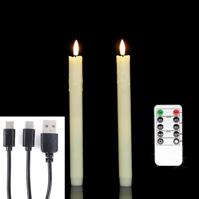 Paquet de 2 bougies coniques LED de noël rechargeables par USB, bougies décoratives sans flamme pour mariage, noël, anniversaire, 10 pouces 1