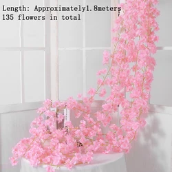 Pink Cherry Blossom Silk Garland Vine - Artificial Flower Decoration for Home, Party, Garden, and Wedding Decor (Light pink  1.8m)