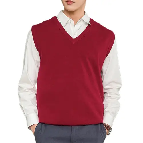 남성용 민소매 루즈한 따뜻한 스웨터 조끼, 단색 V넥 풀오버, 니트 조끼, 남성 조끼 4